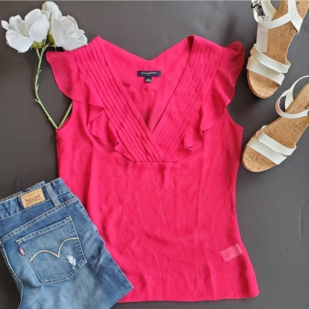 Banana Republic Red Chiffon Style Blouse